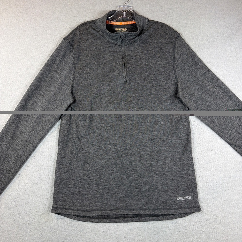 Omni-Wool 1/4 Zip Pullover Tee Mens XL Gray Long Sleeve Wool Blend Mock Neck